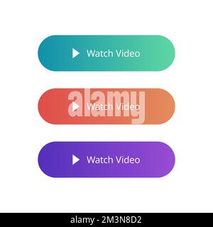 Video-Vektorschaltflächen ansehen. Schaltfläche für die Videowiedergabe in verschiedenen Farben, isoliert auf weißem Hintergrund. Schaltflächen für flache Verläufe. Vector Modern Button Stock Vektor