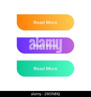 Lesen Sie Mehr farbige Schaltfläche auf weißem Hintergrund. Flat Gradient Button Kollektion. Vektor-Webelement Stock Vektor