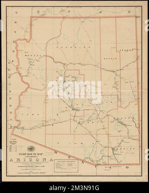 Post-Route-Karte des Territoriums von Arizona mit Postämtern mit den mittleren Entfernungen auf Postrouten, die auf der 1. in Betrieb sind. Dezember 1897 , Counties, Arizona, Maps, Postdienst, Arizona, Karten, Eisenbahn, Arizona, Karten, Arizona, Karten Norman B. Leventhal Map Center Collection Stockfoto