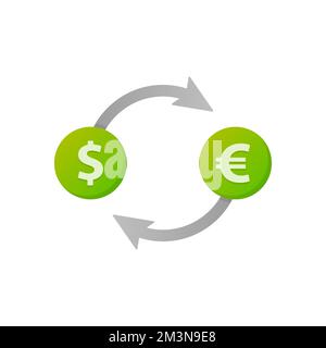 Symbol für Geldwechsel. Symbol für Bargeldtransfers in Dollar und Euro. Design mit Geldwechselschild. Darstellung der flachen Vektordarstellung auf weißem Hintergrund Stock Vektor