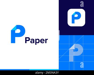 Design-Konzept für das P-Logo aus Papier. Fabriklogo wird gedruckt. Grafisches Alphabetsymbol für Unternehmensidentität. Vector-Logo-Design Stock Vektor