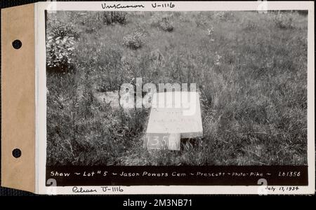 Presby Shaw, Jason Powers Cemetery, Lot 5, Prescott, Massachusetts, 17. Juli 1934 : Unbekannt, U-1116 , Wasserwerke, Reservoirs Wasserverteilungsstrukturen, Immobilien, Friedhöfe Stockfoto