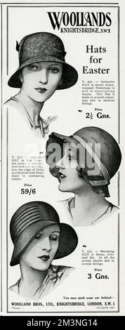 Werbespot für Woollands Cloche Hüte 1930 Stockfoto