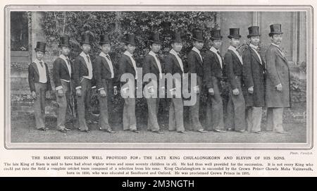 König Chulalongkorn (Rama V.) von Siam mit elf seiner Söhne Stockfoto