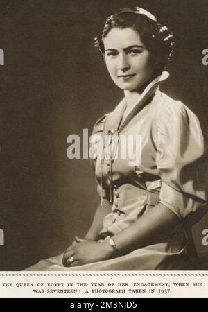 Miss Farida Zulficar (1921-1988), später Königin Farida von Ägypten, zeigte sich bei ihrer Verlobung mit König Faruk von Ägypten, als sie 17 Jahre alt war. 1938 Stockfoto