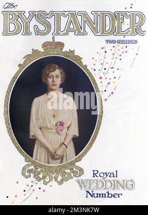 Titelseite der königlichen Hochzeitsnummer des Zuschauers, datiert vom 1.. März 1922, für Prinzessin Mary (später Prinzessin Royal), einzige Tochter von König George V. und Königin Mary, die Viscount Lascelles am 28.. Februar 1922 geheiratet hat. Datum: 1.. März 1922 Stockfoto
