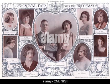 Königliche Hochzeit 1923 - Königliches Paar und Brautjungfern Stockfoto