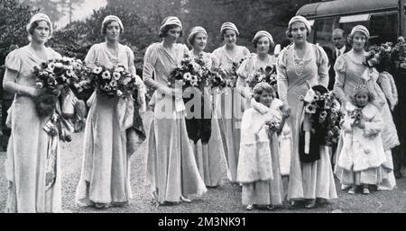 Cambridge-Abel Smith Balcombe Wedding, 1931 - Brautjungfern Stockfoto