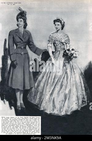 Königliche Hochzeit 1947. Brautjungfer und Outfit zum Abreisen Stockfoto