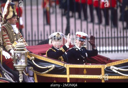 Königliche Hochzeit 1986: Prinz Andrew und Prinz Edward Stockfoto