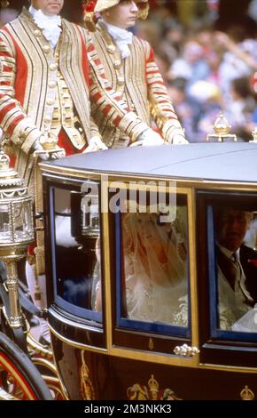 Königliche Hochzeit 1986 - die Braut auf dem Weg zur Abtei Stockfoto