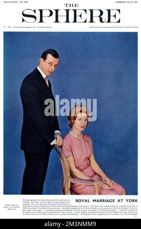 Titelseite der Sphäre zur Feier der Hochzeit von Edward, Herzog von Kent (geboren 1935) und Miss Katharine Worsley am 8. Juni 1961 im York Minster. Datum: 1961 Stockfoto