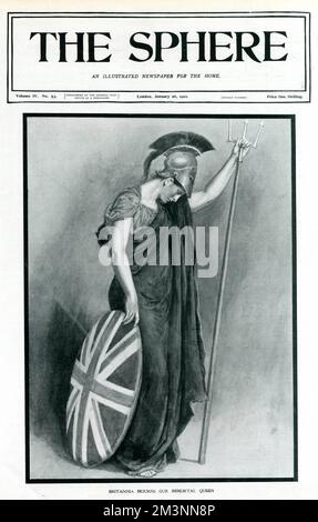 Titelseite der Kugel, die Britannia zeigt, die den Verlust von Königin Victoria betrauert, die am 22.. Januar 1901 starb. Datum: Januar 1901 Stockfoto