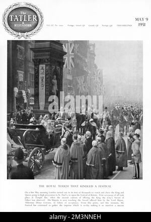 König und Königin werden das Festival of Britain 1951 eröffnen Stockfoto