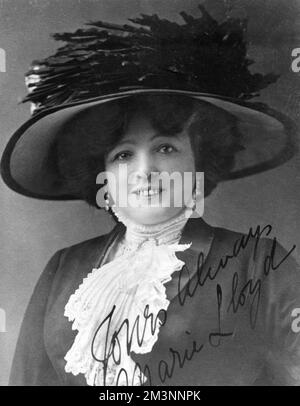 Marie Lloyd, geboren Matilda Alice Victoria Wood (1870 - 1922), britische Musiksängerin, Entertainerin und Comedienne. Eine Superstar-Weltmeisterin zu ihrer Zeit, die das höchste Gehalt eines Entertainers bestritt. Datum: c.1905 Stockfoto
