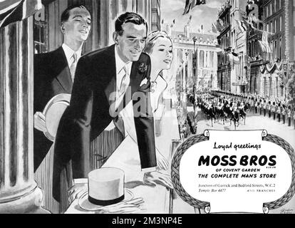 Special Coronation Moss Bros Werbung Stockfoto