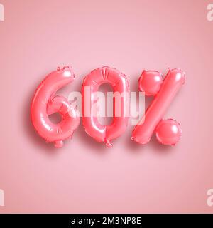 3D Abbildung von 60 % Ballons zum Verkauf Valentinstag Produkte isoliert im Hintergrund Stockfoto