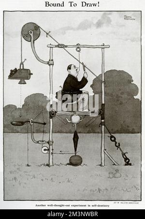 Ein weiteres gut durchdachtes Experiment in der Zahnheilkunde von Heath Robinson, dem Gadget King und dem Superhirn hinter endlosen, verworrenen Vorrichtungen und dummen Ideen. 1927 Stockfoto