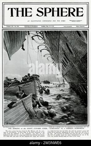 Der Untergang der Lusitania durch ein deutsches U-Boot 1915 Stockfoto