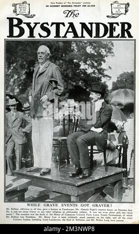 Arthur Balfour, britischer Politiker, hält einen Vortrag Stockfoto