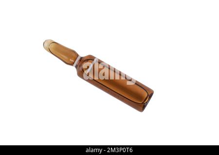 Glas medizinische Ampulle mit Lösung auf weißem Hintergrund Stockfoto