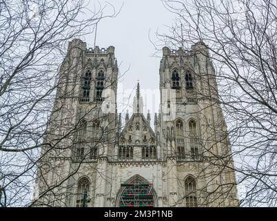 Kathedrale von St. Michael und St. Gudula, eine mittelalterliche römisch-katholische Kathedrale im Zentrum von Brüssel, Belgien, Europa, Stockfoto