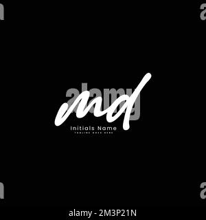 M D MD Anfangsbuchstabe handgeschrieben und Signaturvektorbild, moderner Stil in der Verbindungsvorlage Logo Stock Vektor