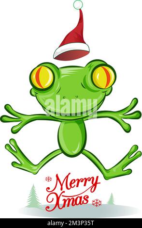 jumping Frog christmas Cartoon Charakter . Isoliert auf weiß Stock Vektor