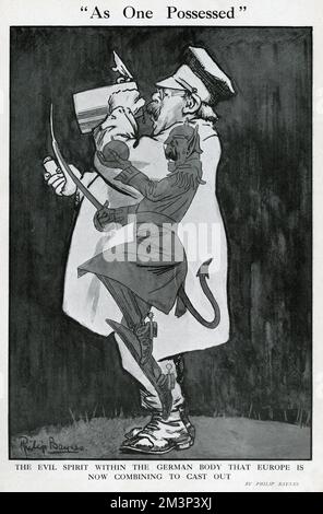 Cartoon, wie ein Besessener, 1. Weltkrieg Stockfoto