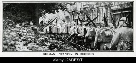 Deutsche Infanterie in Brüssel, 1. Weltkrieg Stockfoto