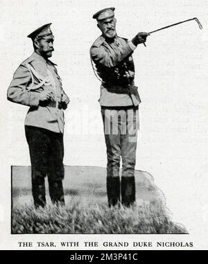 Zar Nikolaus II von Russland mit Großherzog, WW1 Stockfoto