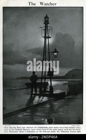 Marinereservist im Dienst, Sidmouth Leuchtfeuer, 1. Weltkrieg Stockfoto