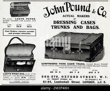 Werbung für John Pound & Co Gepäckkoffer 1920 Stockfoto