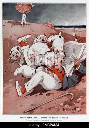 Bonzo überredet einen Freund, einen Stein von George Studdy zu werfen Stockfoto