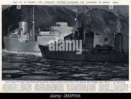 Kosaken und Altmark im Jossing Fjord von G. H. Davis Stockfoto