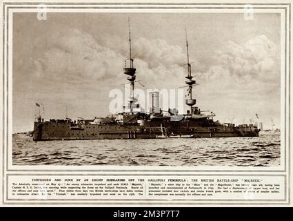 HMS Majestic Schlachtschiff torpediert und versenkt 1915 Stockfoto