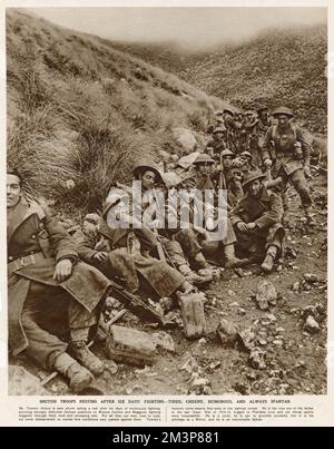 Britische Truppen ruhen nach sechs Tagen Kämpfe aus, 1944 Stockfoto