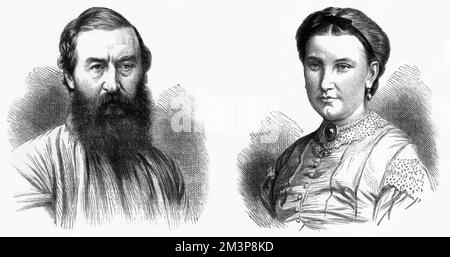 Sir Samuel White Baker (1821-1893), britischer Offizier, Forscher, Abolitionist, Ingenieur und Schriftsteller. Sir White Bakers zweite Frau Lady Florence Baker (1841-1916) ein osteuropäischer Sklave, den Sir Samuel auf seinen Reisen getroffen hatte und mit dem er zur Hochzeit weglief. Datum: 1873 Stockfoto