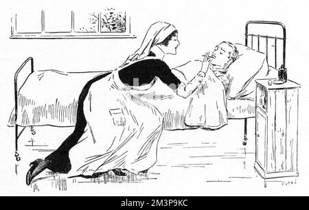 Eine Krankenschwester hilft einem verwundeten Soldaten in ihrer Obhut, eine Zigarette zu rauchen. Datum: 1916 Stockfoto