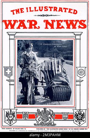 Illustrated war News Titelseite - A Woman Gärtner, WW1 Stockfoto