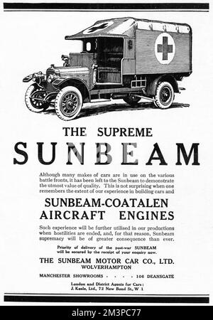 Sunbeam Motors Advertisement, 1. Weltkrieg Stockfoto