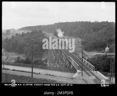 Umzug Central Massachusetts Railroad, Viadukt, aus dem Südosten, Clinton, Mass., 28. September 1903 , Waterworks, Railroad Infrastructure, Viaducts, Bau abgeschlossen Stockfoto