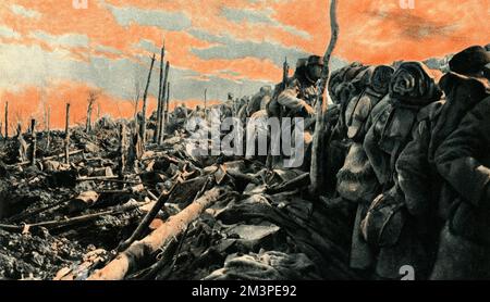 1. Weltkrieg: Französische Truppen halten deutsche Schützengräben, 1915 Stockfoto