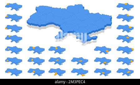 Isometrische Ukraine-Karte. Die Ukraine ist ein osteuropäisches Land. Stock Vektor