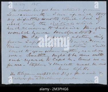 Richard J. Hinton, Autogrammbrief unterzeichnet an Thomas Wentworth Higginson, [13. Dezember 1859] , Abolitionists, United States, Antislavery Moves, United States, History, 19. Century, Harpers Ferry W.A., History, John Brown's RAID, 1859, Brown, John, 1800-1859, Tappan, S. F. Samuel Forster, -1913. John Brown. Korrespondenz über John Brown und den Überfall auf Harpers Ferry Stockfoto
