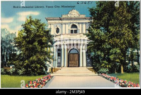 Rick's Memorial Library, Yazoo City, Mississippi, öffentliche Bibliotheken, Tichnor Brothers Collection, Postkarten der Vereinigten Staaten Stockfoto