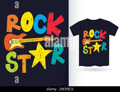 Handgezeichnete Rockstar-Schriftart für Kinder-T-Shirt mit Schablone Stock Vektor