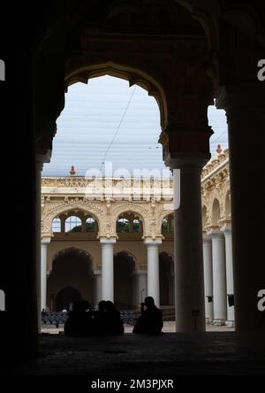 Säulenhalle des Thirumalai Nayakar Palastes, Tamil Nadu, Madurai, Indien Stockfoto