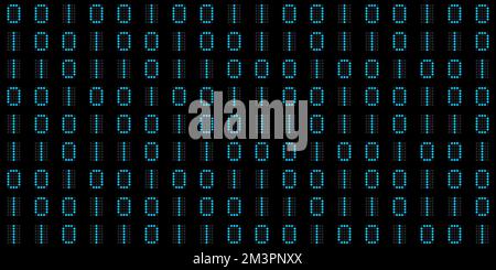 Nahtloser binärer Code abstrakte Computerprogrammierung, Big Data oder Hintergrund für Cyber-Konzepte. Leuchtende digitale Schilder im Hintergrund mit Nullen und Einsen patte Stockfoto