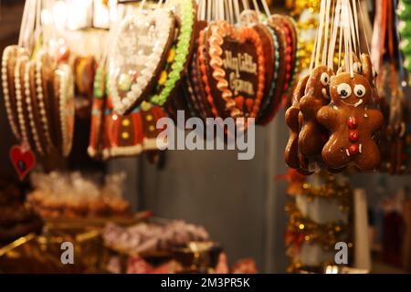 Nürnberg, Lebkuchen, Merry Christm, Nürnberg, Nürnberger Weihnachtsmarkt, Nürnberger Christkindlesmarkt, Engel, Anhänger, Kugel, Glühwein, Stockfoto